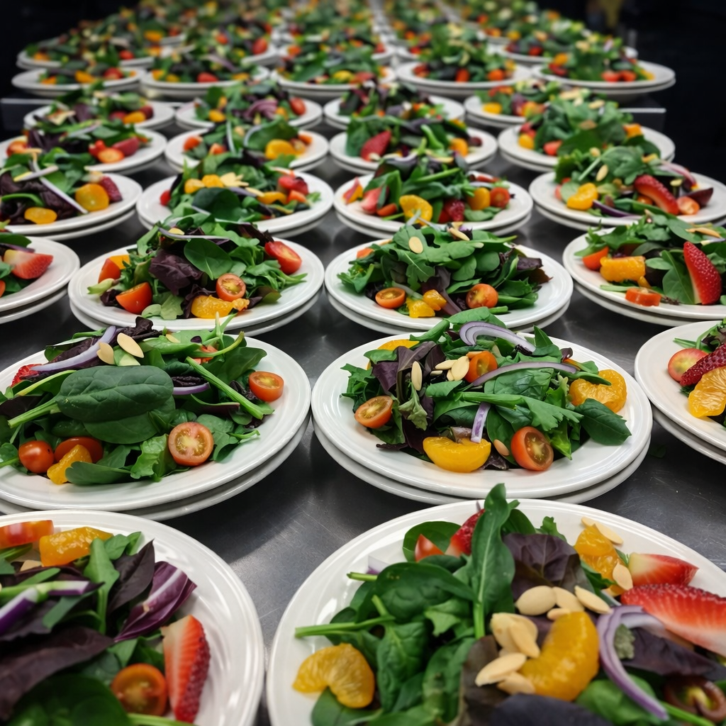 Fresh salads in vibrant rows
